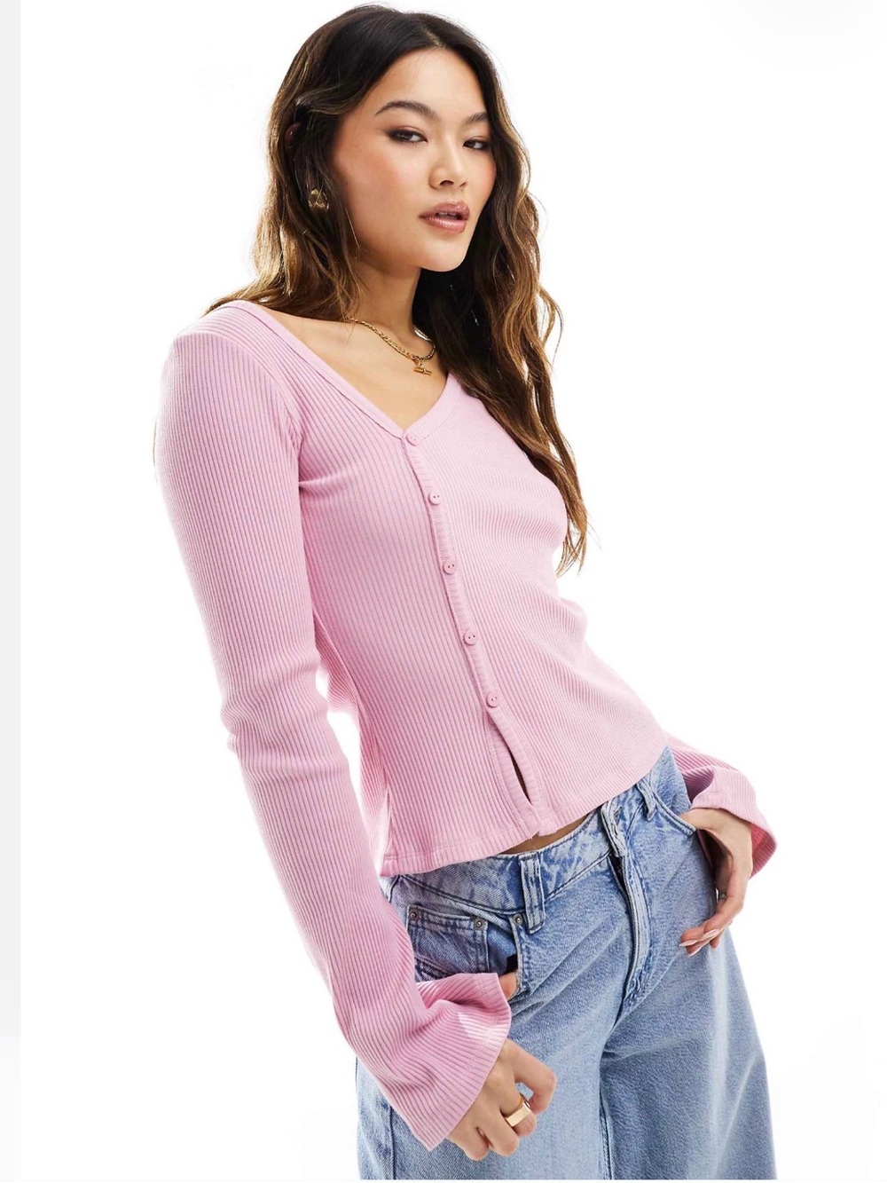 Asymmetrical Button Through Top in Pink